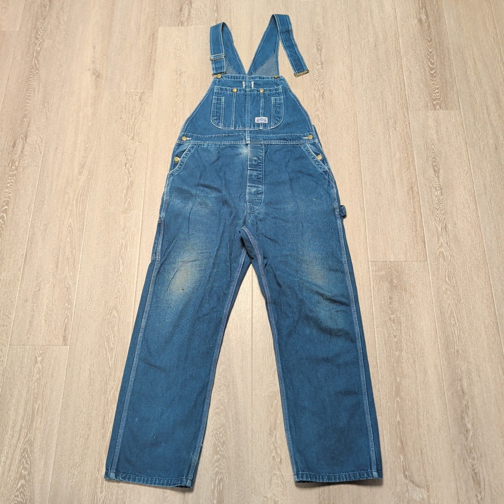 Vintage 1980s USA Big Smith Denim Bib Overalls Men 38x30 Blue Workwear Carpenter